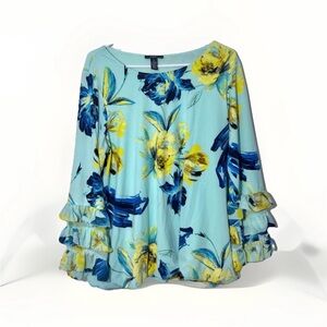 Alfani Plus Size 1X Blouse Floral print Bell Ruffle Sleeve Colorful Dressy Shirt